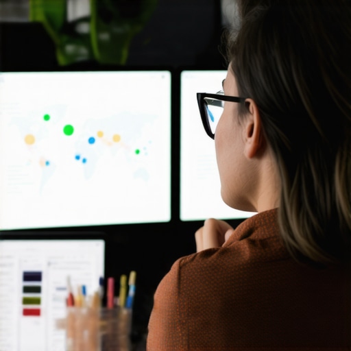 Person analyzing maps and SEO reports on computer screens, emphasizing data integration for local marketing