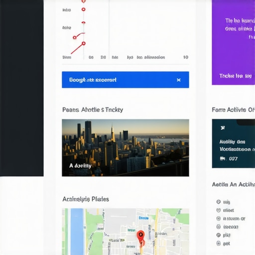 A computer screen displaying Google Profile Tracker and Maps Analytics dashboard with alerts and data visualizations